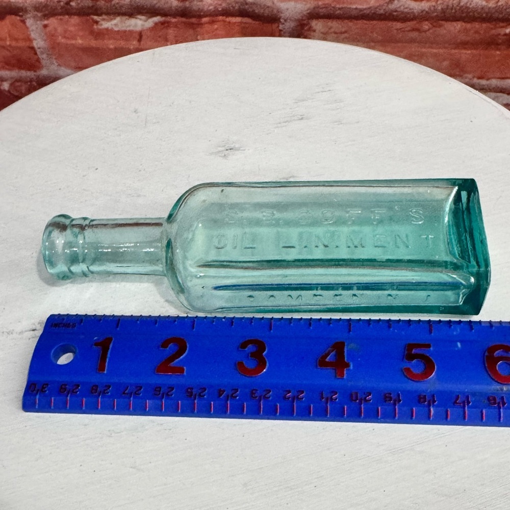 Vintage Medicine Bottle S.B. Goffs Oil Ligament Aqua Green Glass Camden NJ 1890s